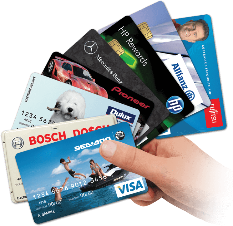 Hand Holding Various Credit Cards PNG Image