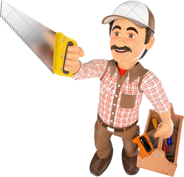 Handyman With Sawand Toolbox PNG Image