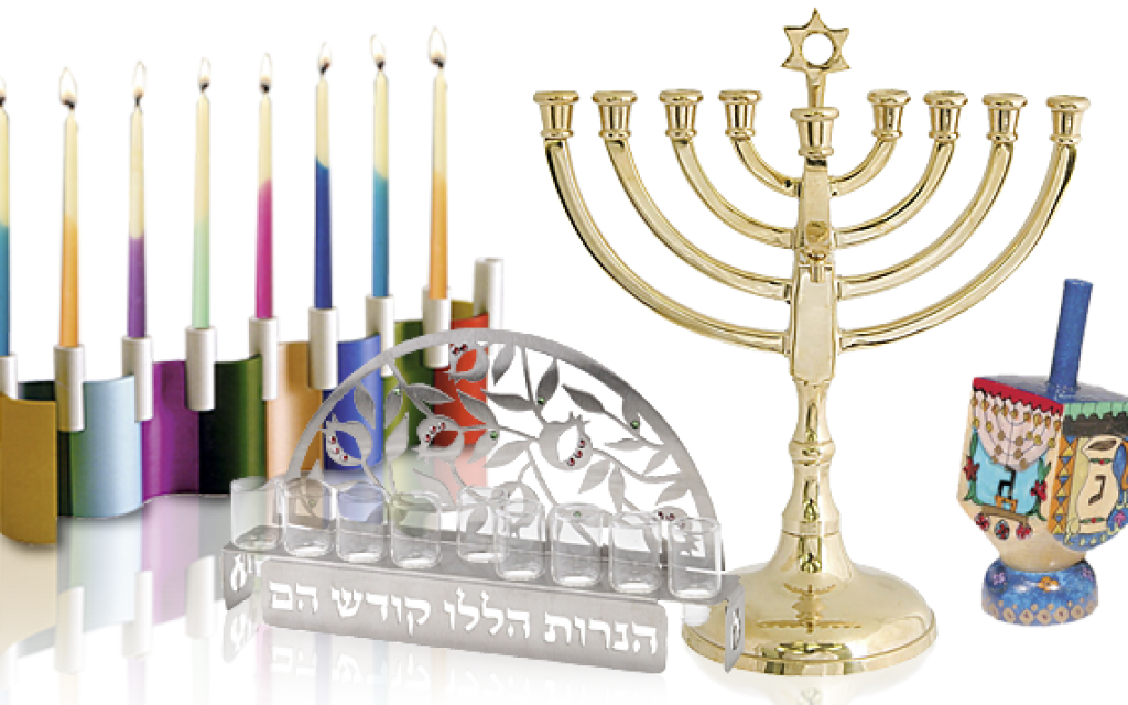 Hanukkah Menorahand Dreidels Display PNG Image