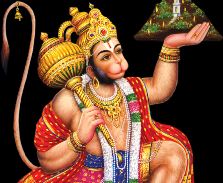 Hanuman Holding Mountain Illustration PNG Image