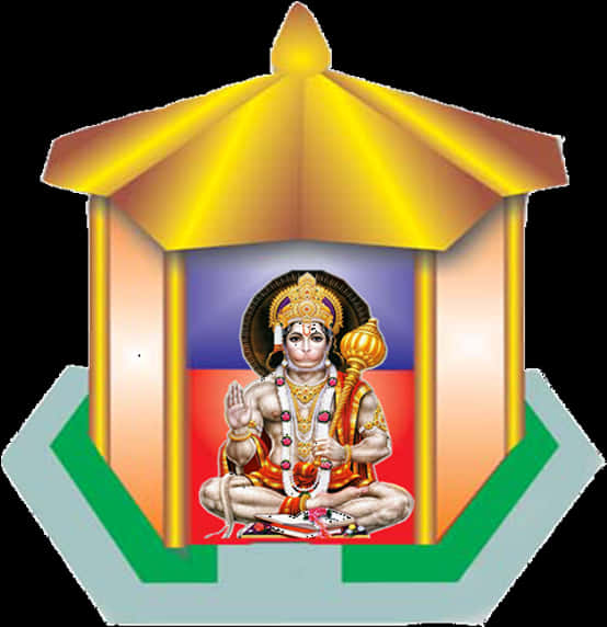 Hanuman Seatedin Temple Graphic PNG Image