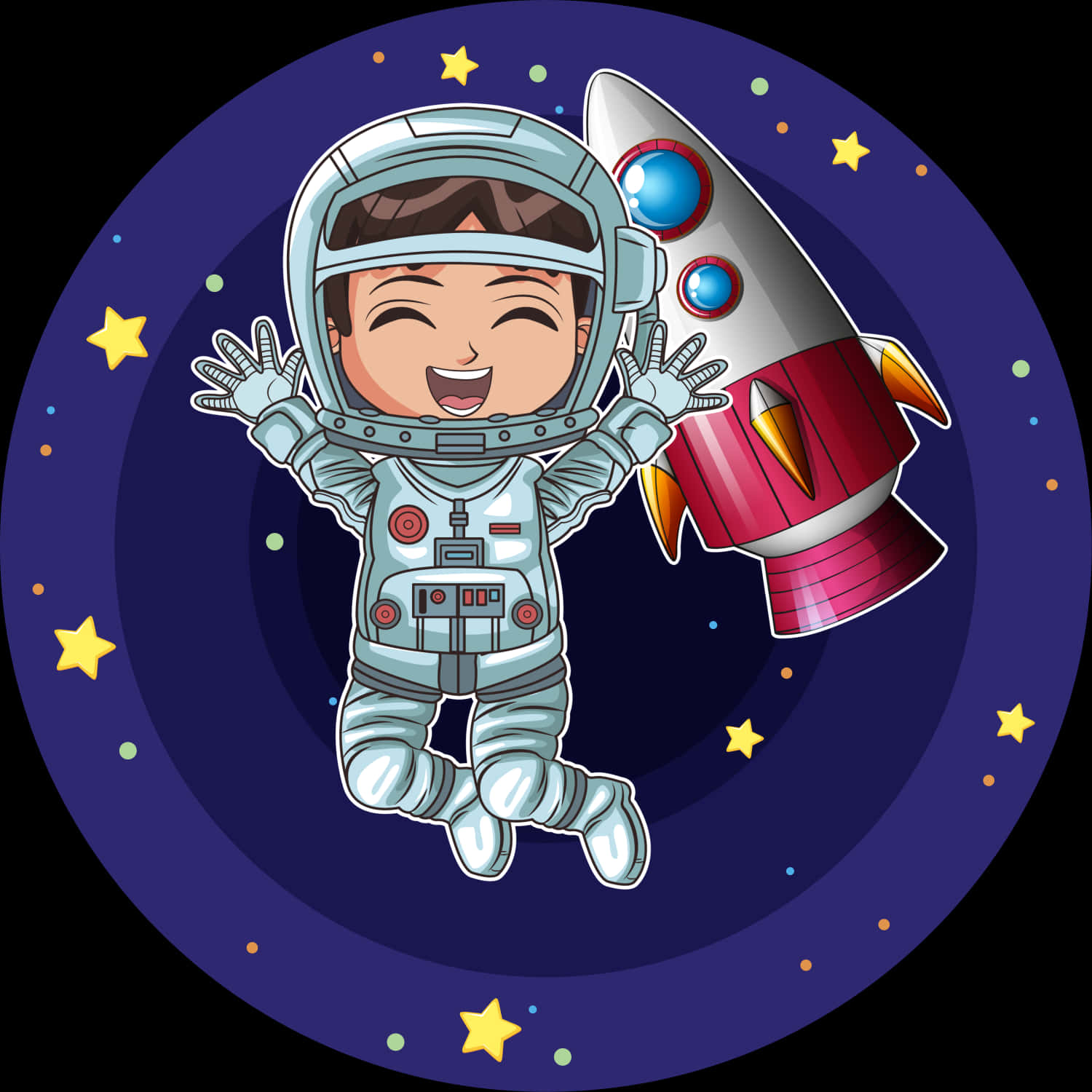 Happy Astronaut With Spaceship Cartoon PNG Image