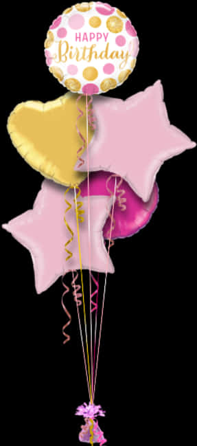 Happy Birthday Balloons Pinkand Gold PNG Image