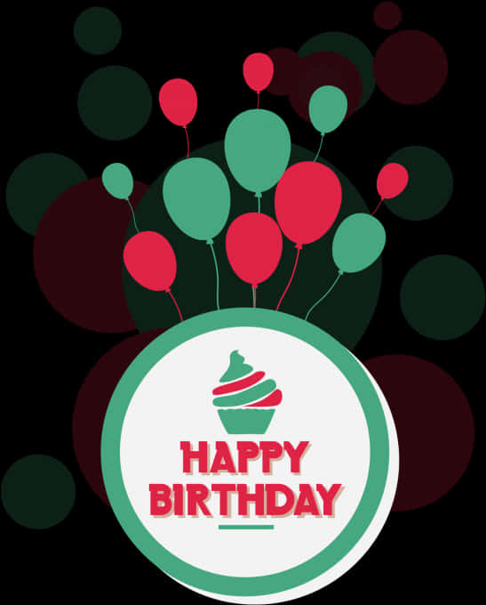 Happy Birthday Balloonsand Cupcake PNG Image