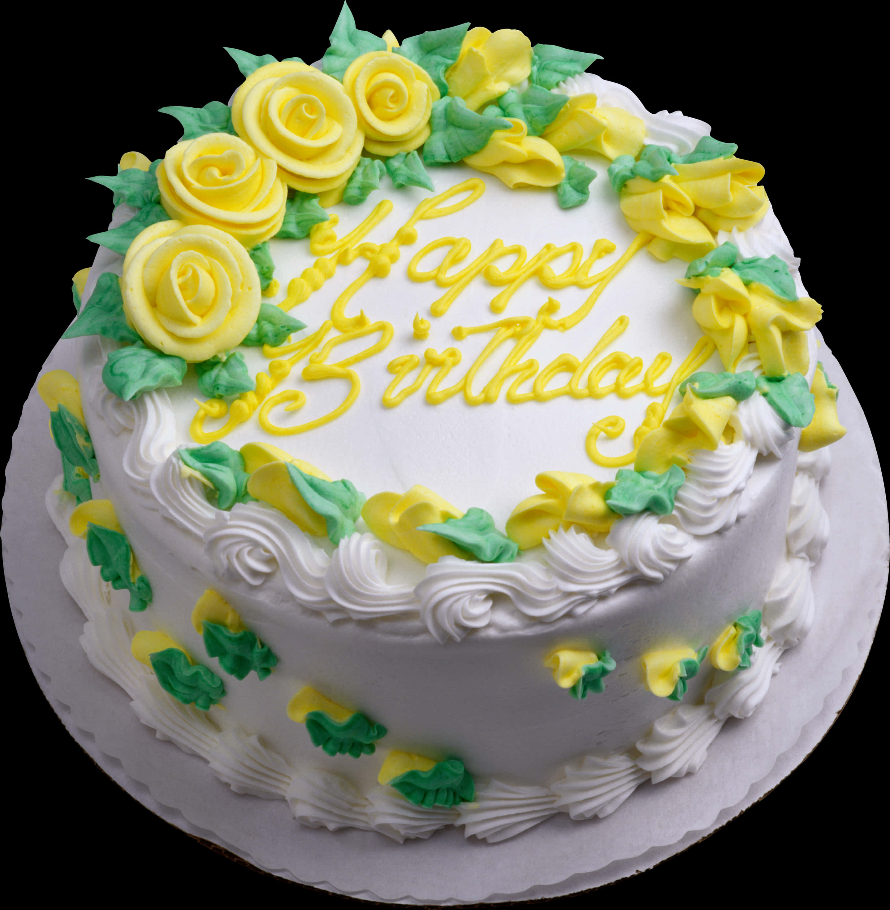 Happy Birthday Cakewith Yellow Flowers PNG Image