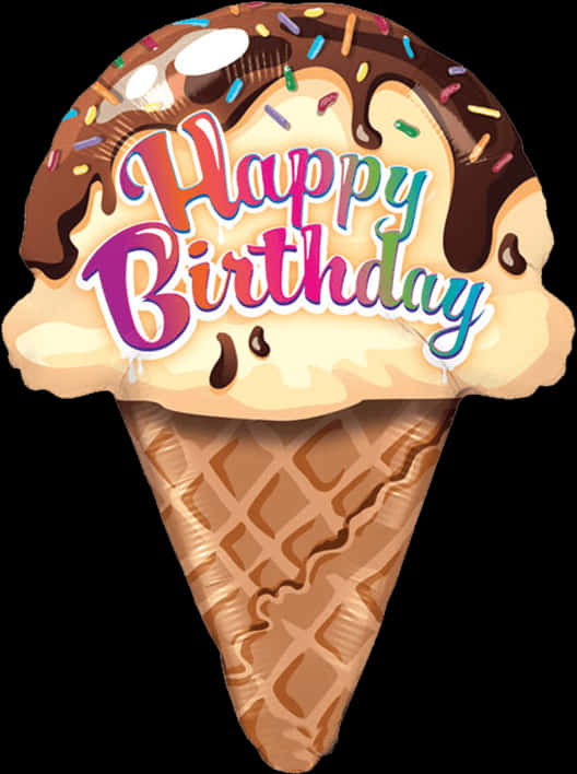 Happy Birthday Ice Cream Cone Clipart PNG Image