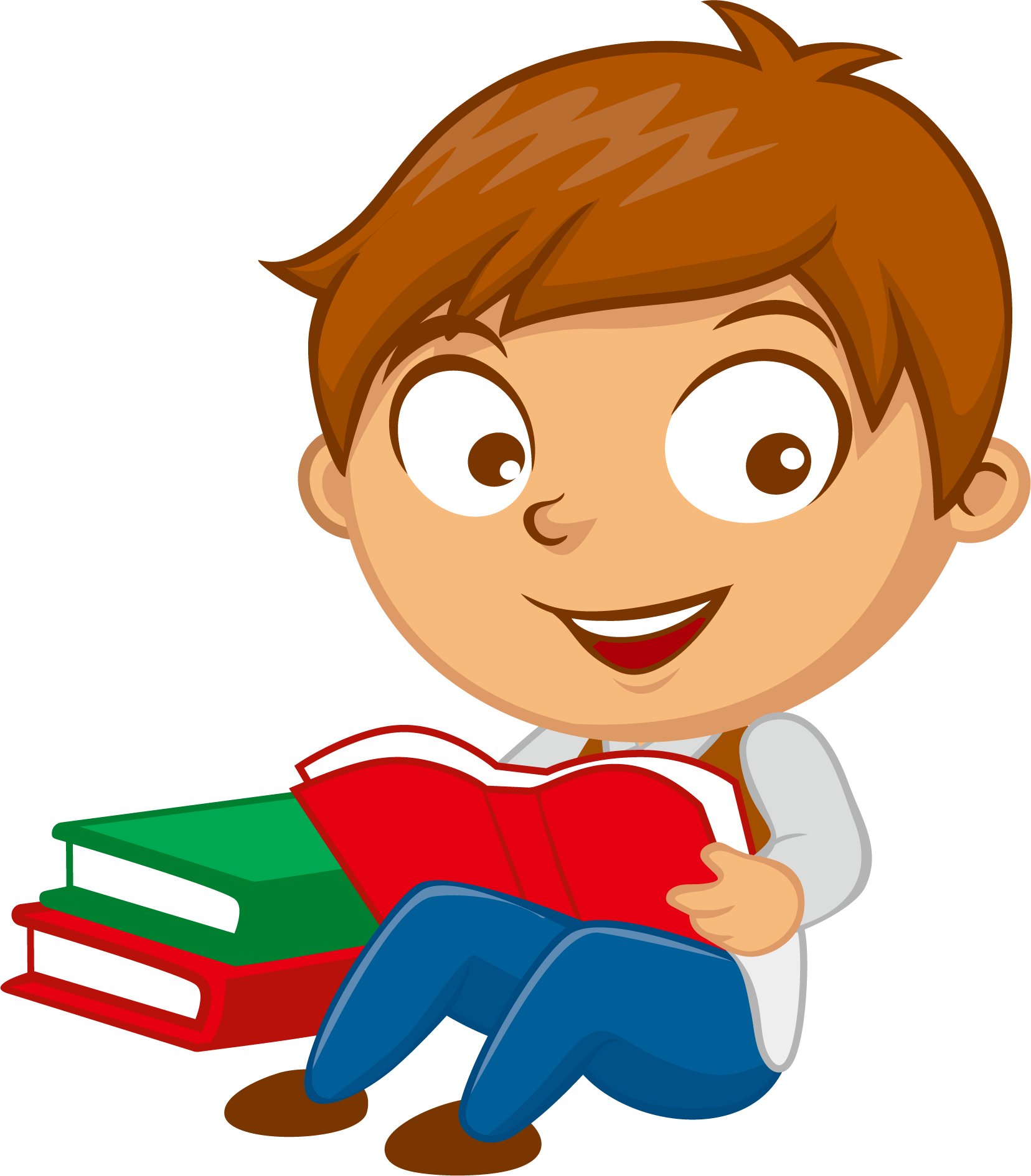 Happy Boy Reading Book PNG Image