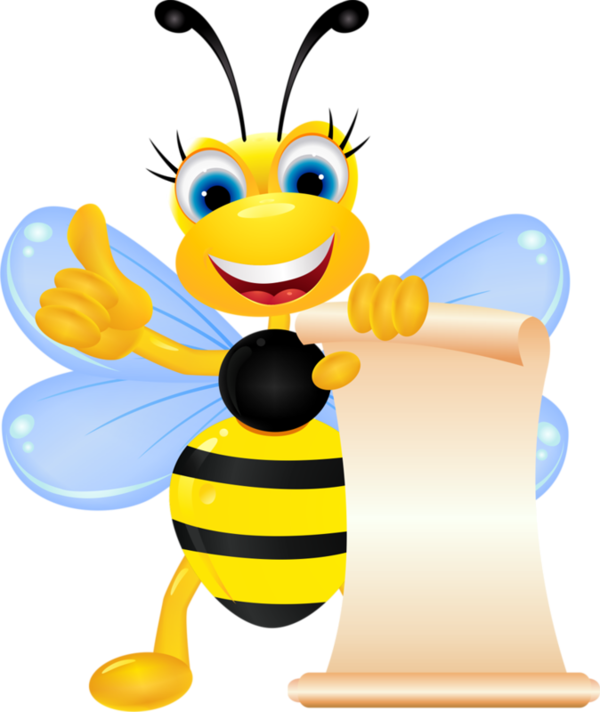 Happy Cartoon Bee Holding Blank Sign PNG Image