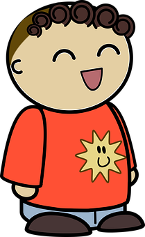 Happy Cartoon Boy Red Shirt PNG Image