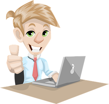 Happy Cartoon Businessman Laptop PNG Image