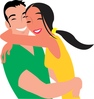 Happy Cartoon Couple Embrace PNG Image