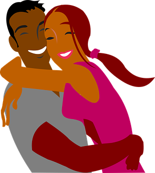 Happy Cartoon Couple Embrace PNG Image