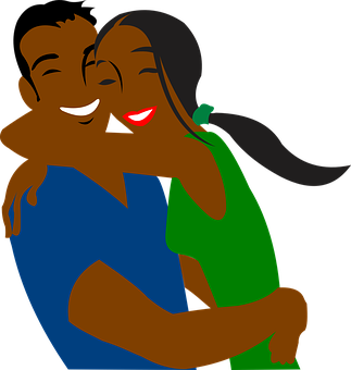 Happy Cartoon Couple Hugging PNG Image