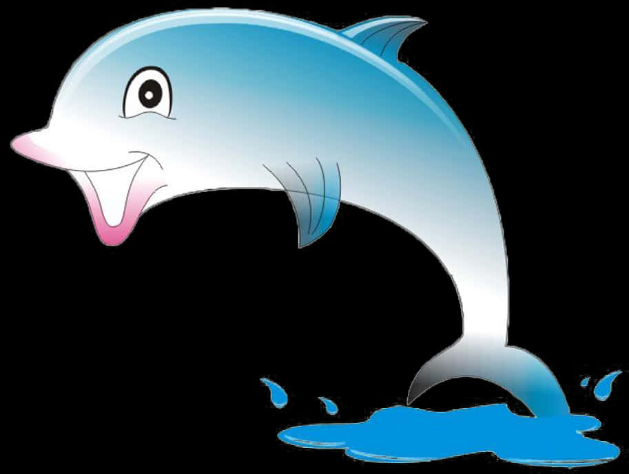 Happy Cartoon Dolphin Jumping PNG Image