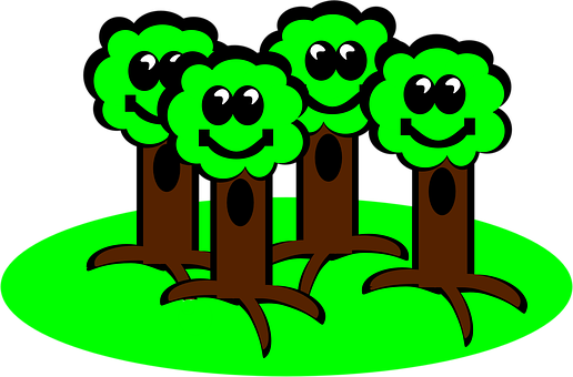 Happy Cartoon Forest Trees PNG Image