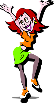 Happy Cartoon Girl Dancing PNG Image