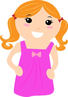 Happy Cartoon Girlin Pink Dress PNG Image