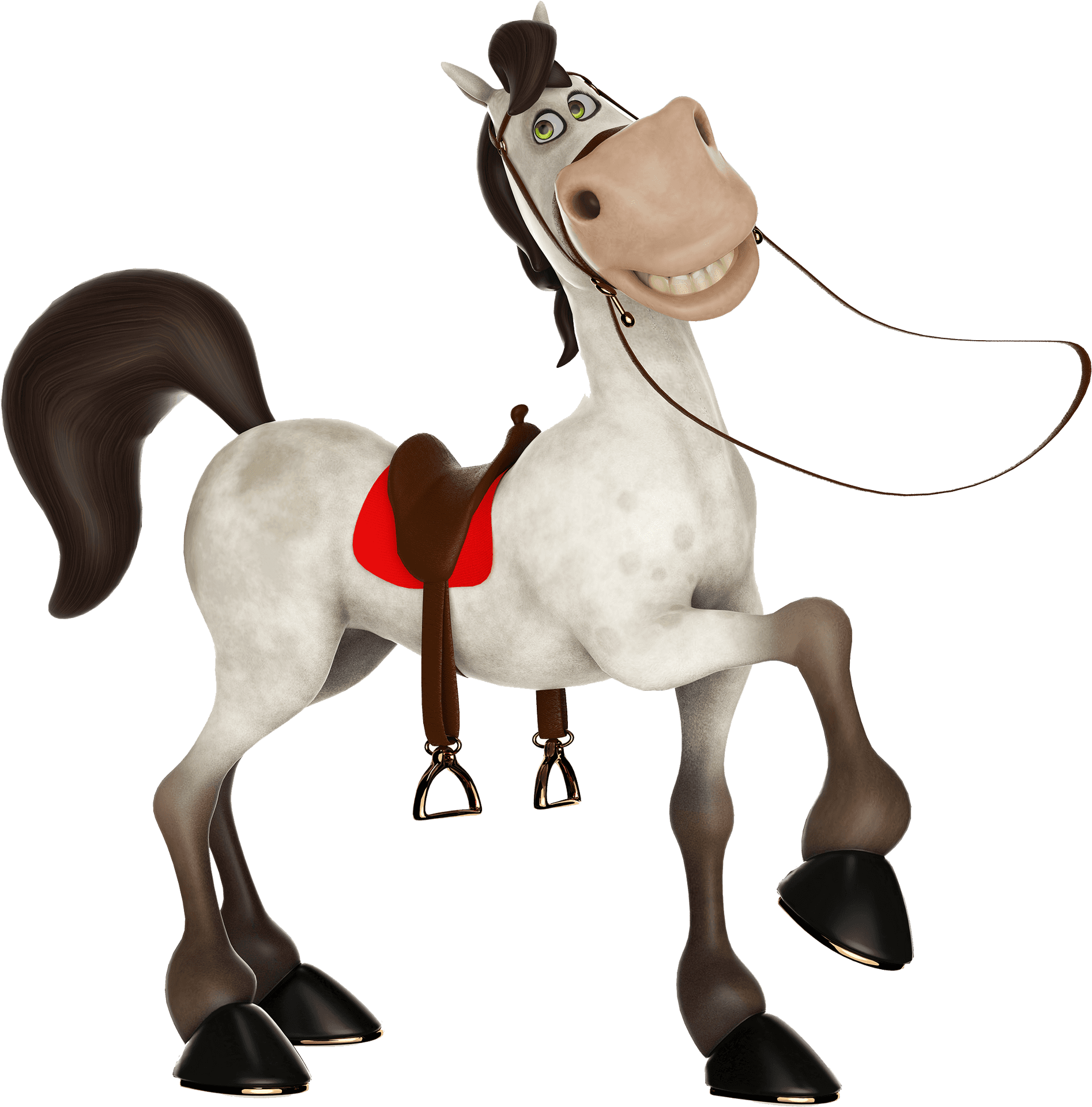 Happy Cartoon Horsewith Saddle PNG Image