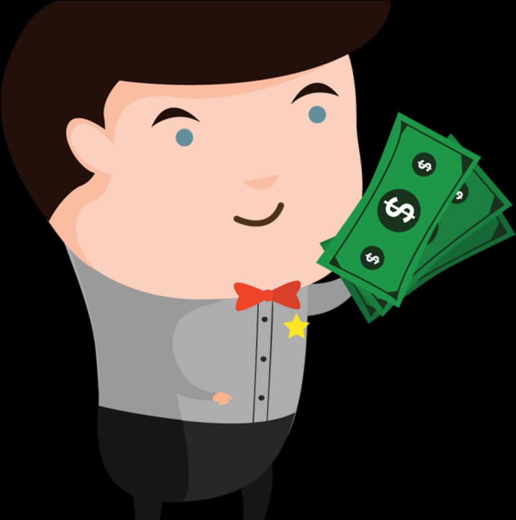 Happy Cartoon Man Holding Money PNG Image