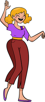 Happy Cartoon Woman Dancing PNG Image