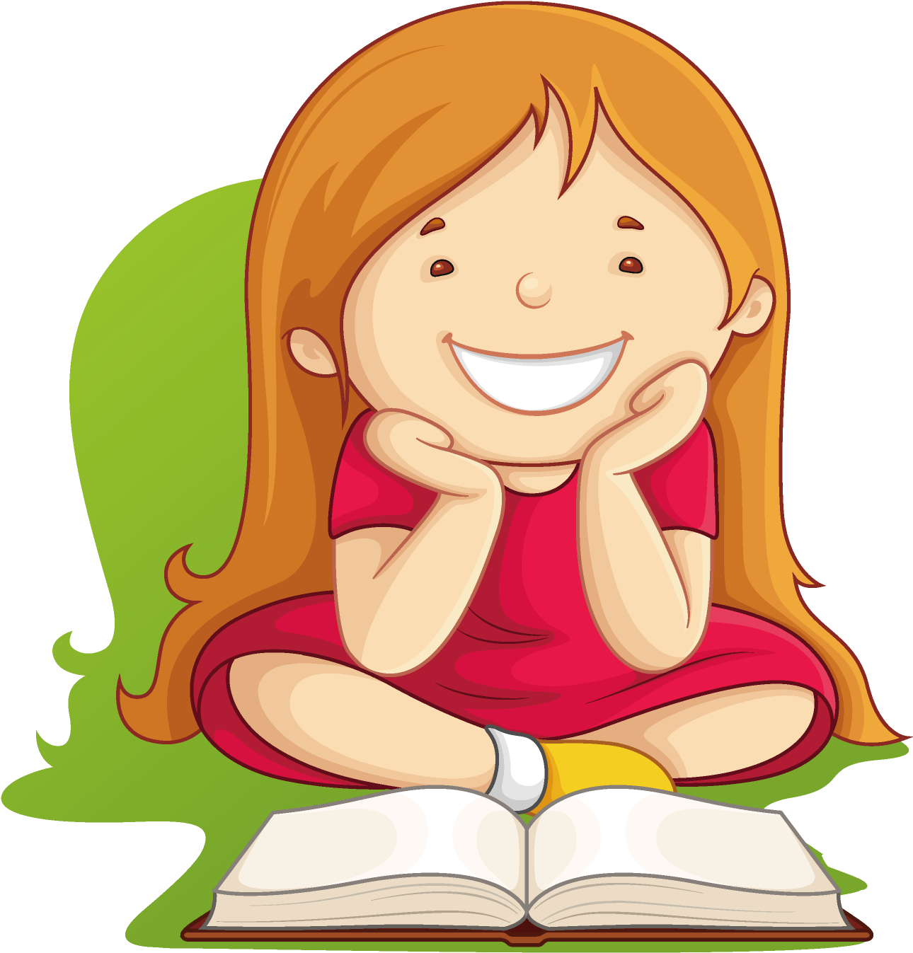 Happy Child Reading Book PNG Image