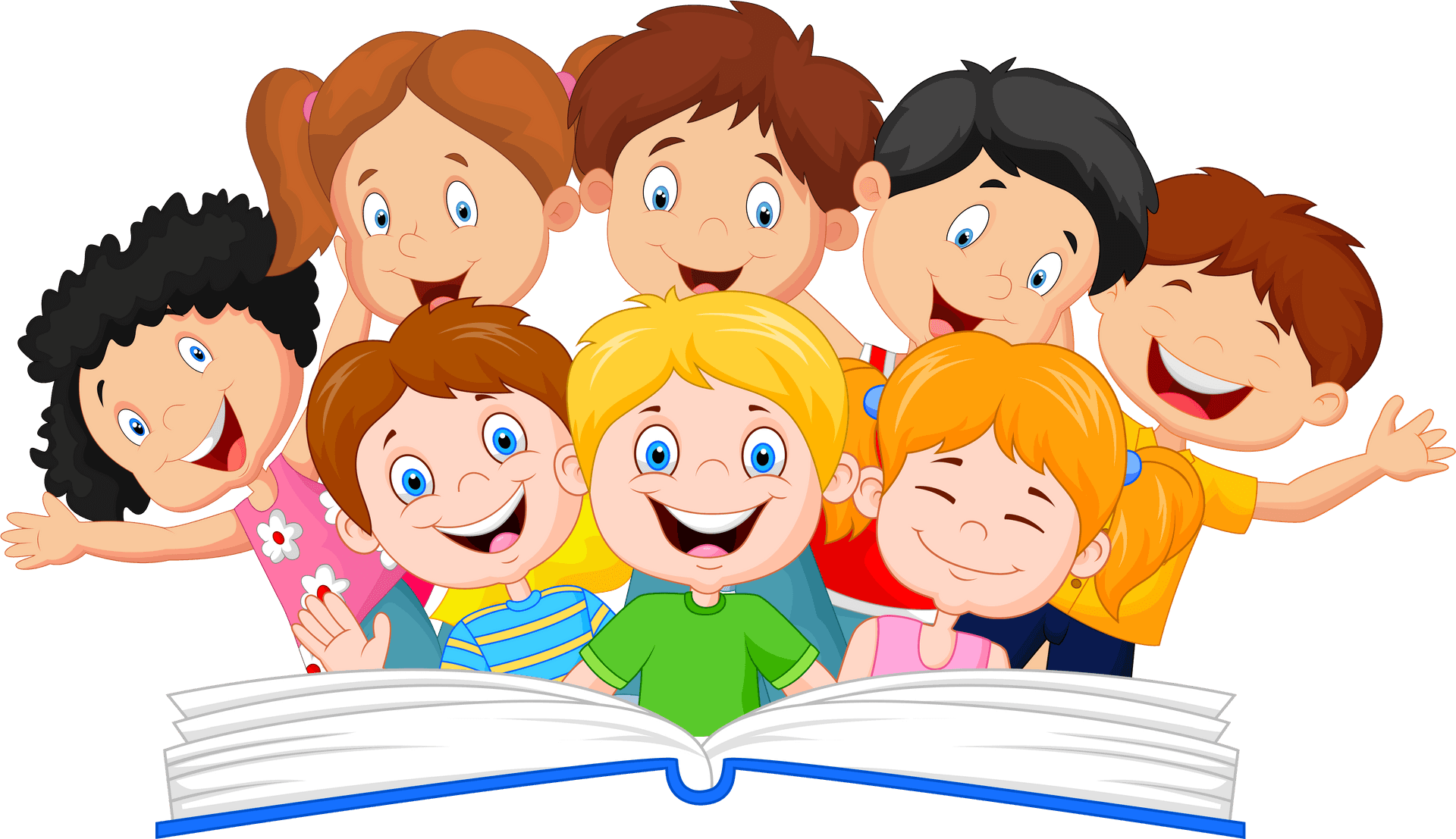 Happy Children Reading Book PNG Image