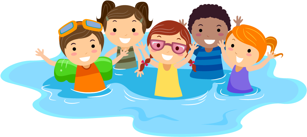 Happy Children Swimming Cartoon PNG Image