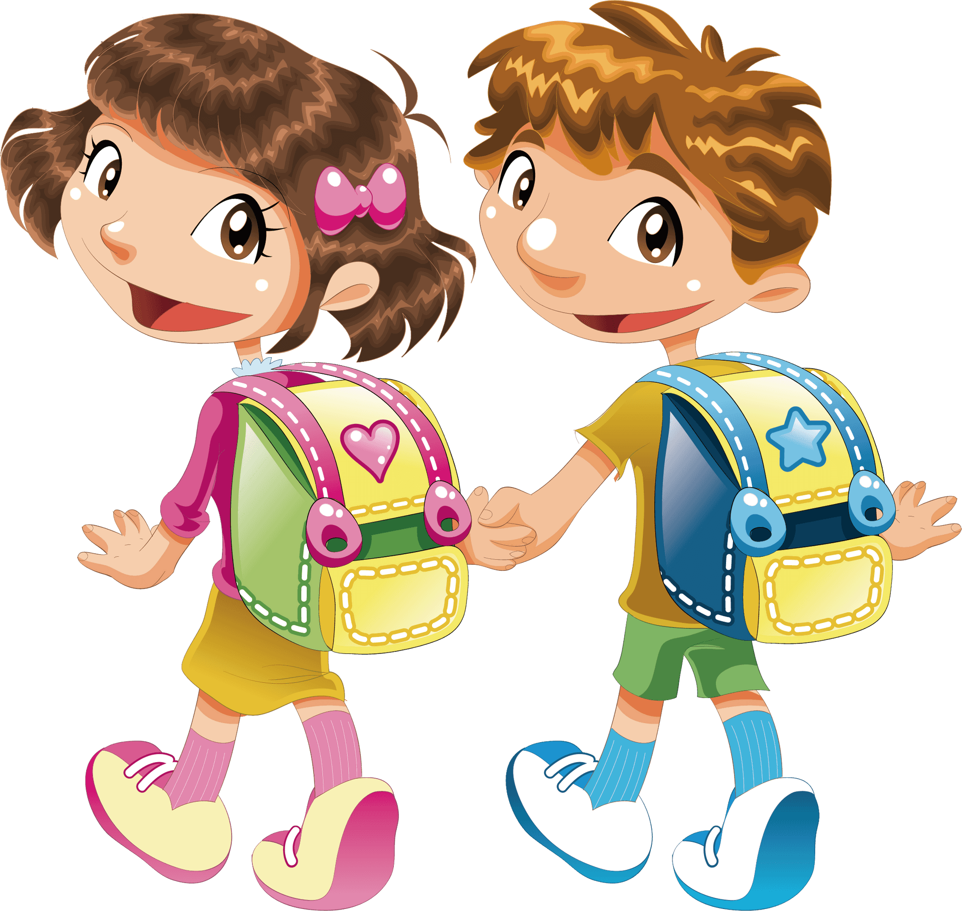 Happy Children With Backpacks PNG Image