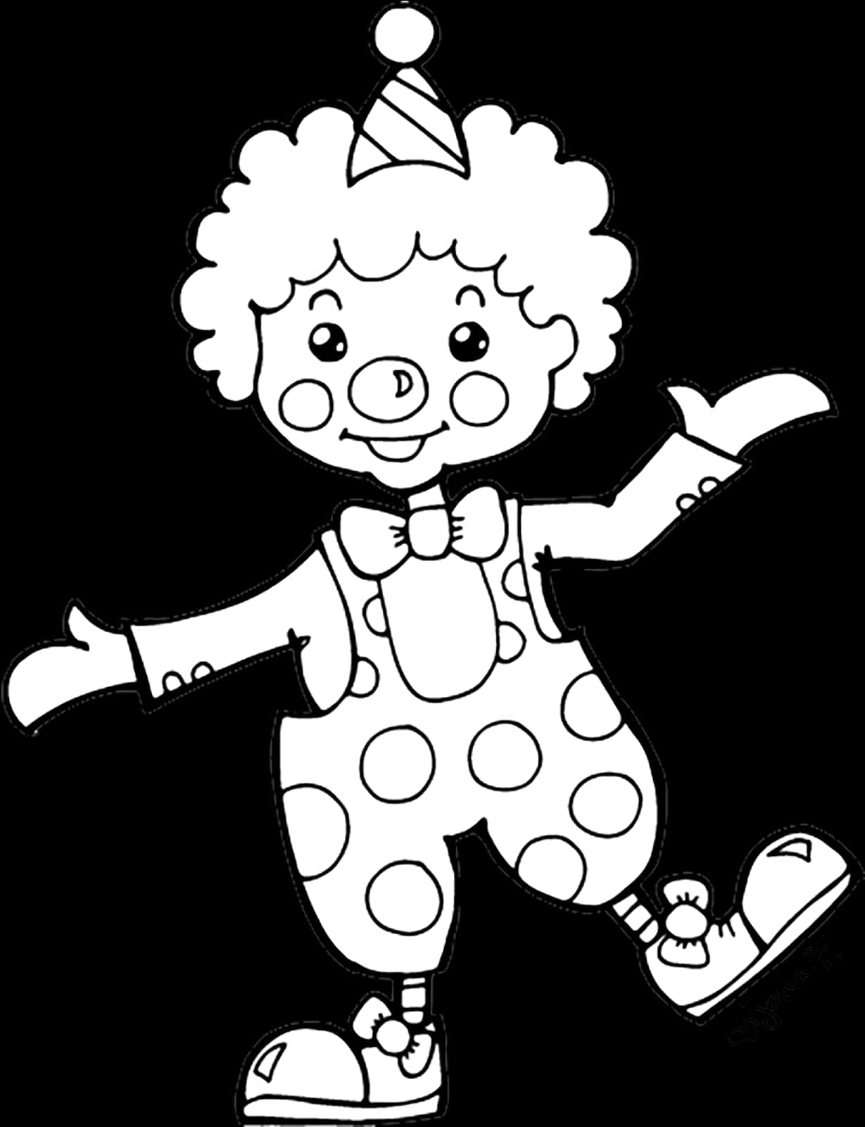 Happy Clown Cartoon Outline PNG Image