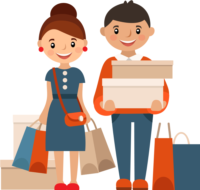 Happy Couple Shopping Together PNG Image