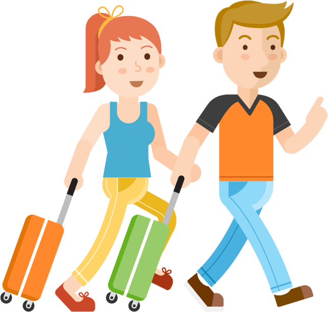 Happy Couple Traveling With Luggage PNG Image