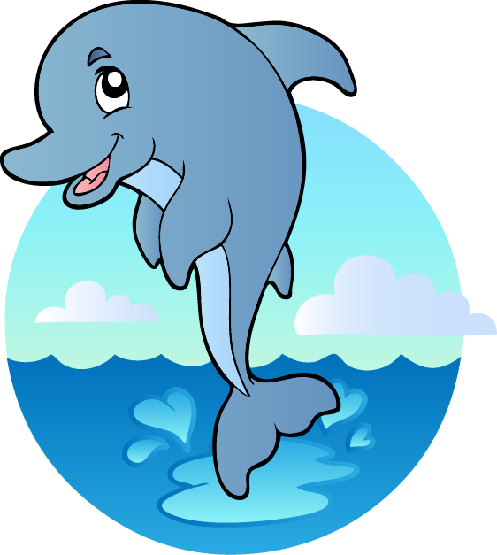 Happy Dolphin Cartoon Underwater Scene PNG Image