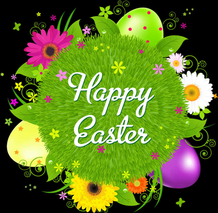 Happy Easter Floral Greeting PNG Image