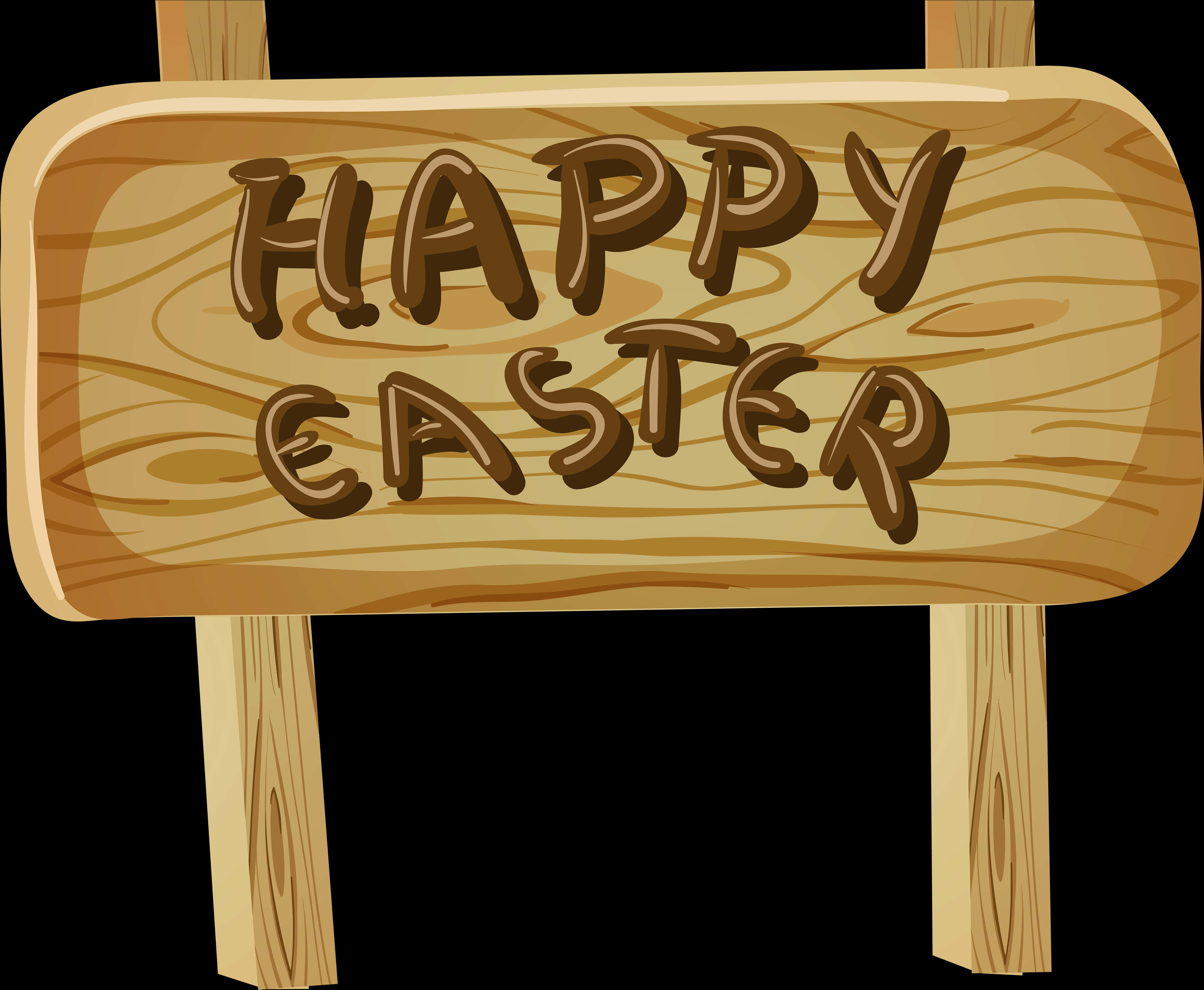 Happy Easter Wooden Sign Illustration PNG Image