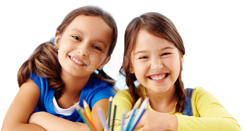 Happy Elementary Studentswith Colored Pencils PNG Image