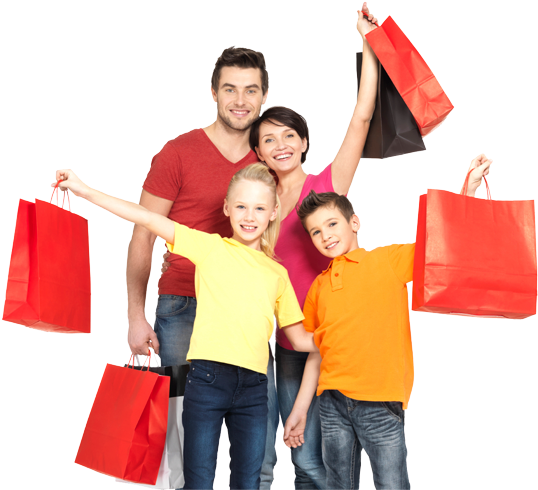 Happy Family Enjoying Shopping Together PNG Image