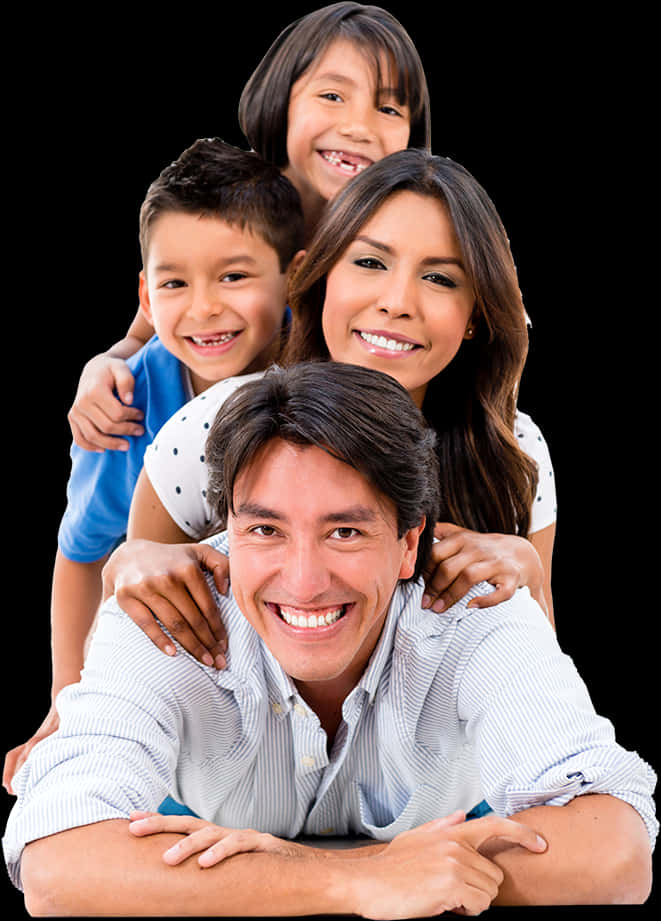 Happy Family Portrait Black Background PNG Image