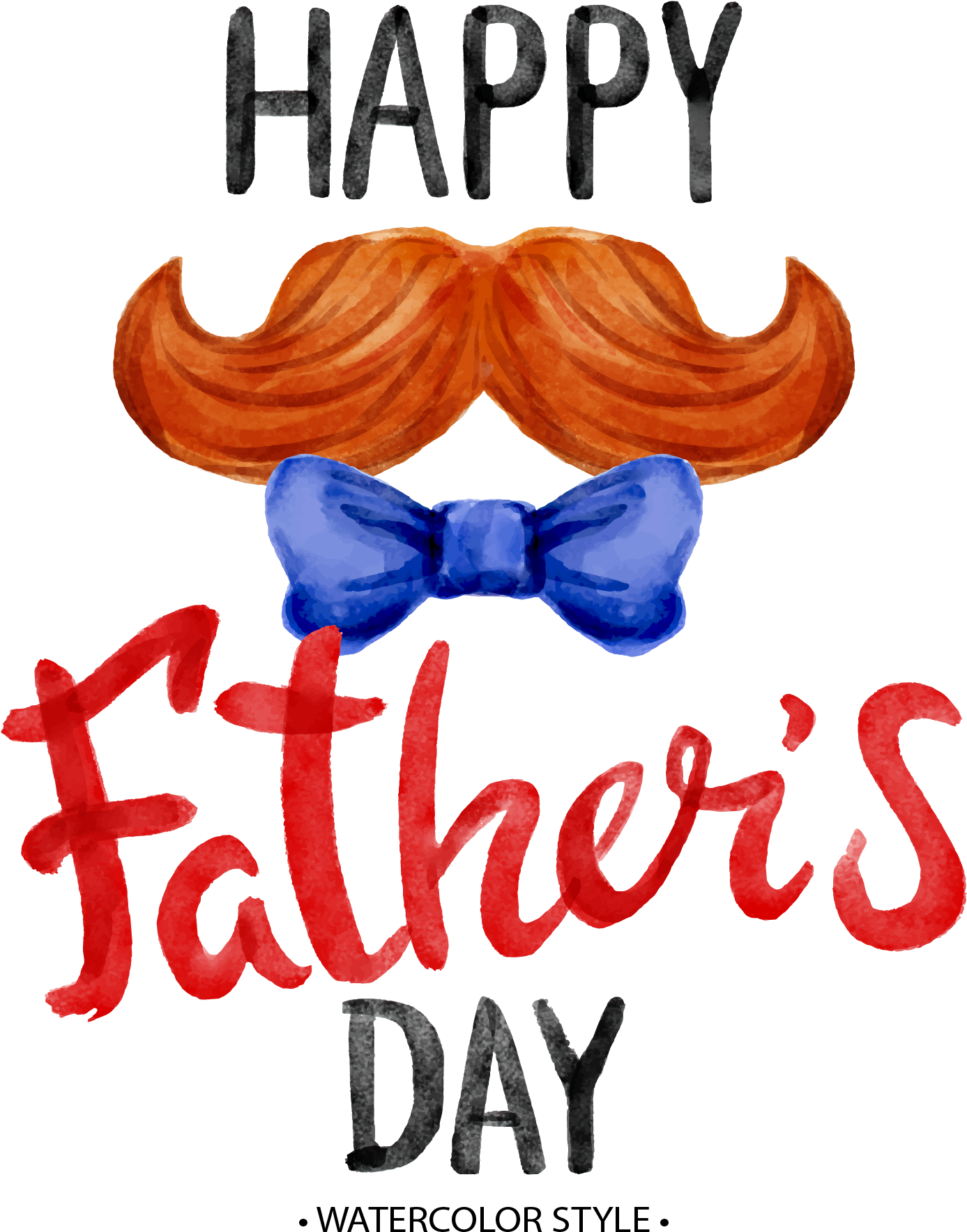 Happy Fathers Day Watercolor Mustacheand Bow Tie PNG Image