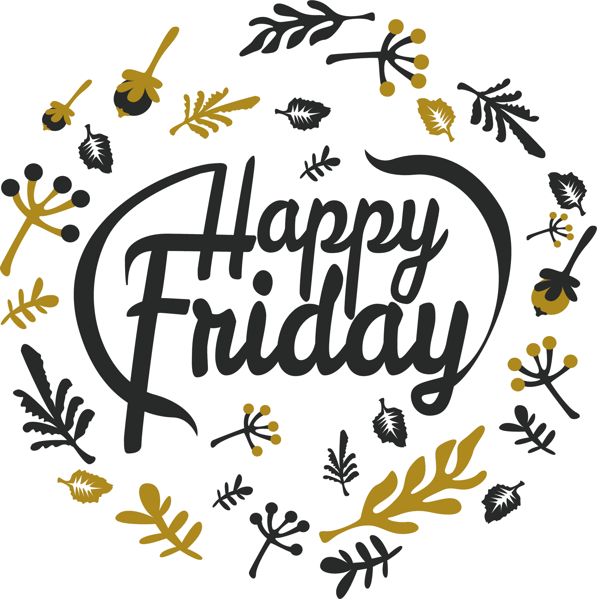 Happy Friday Floral Greeting PNG Image