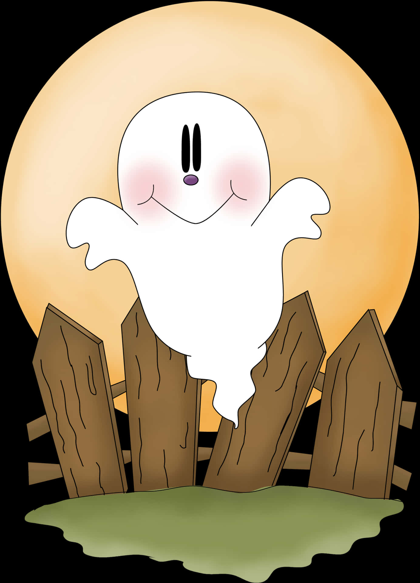 Happy Ghost Emergingfrom Fence PNG Image