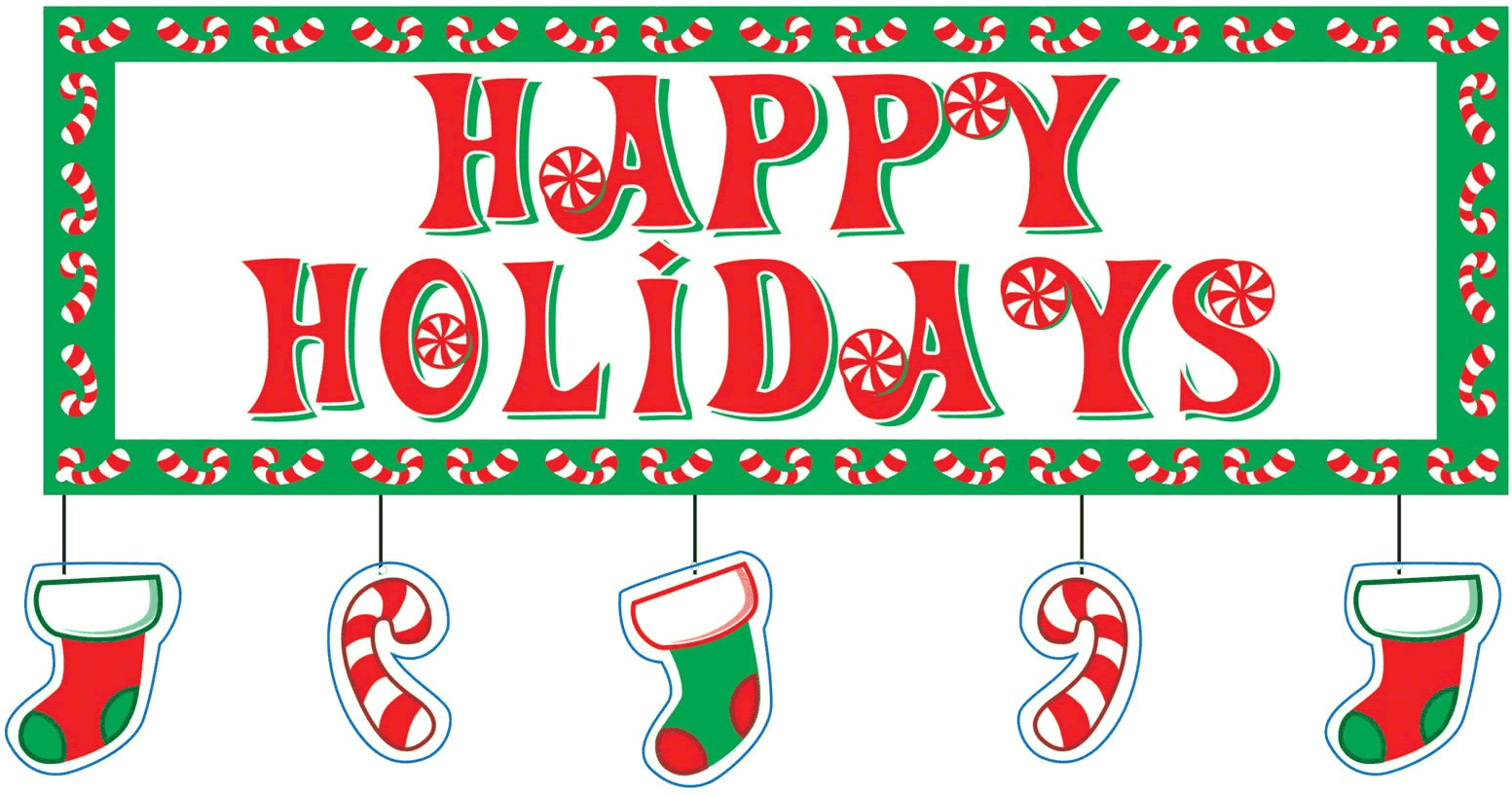 Happy Holidays Candy Cane Banner PNG Image