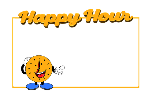 Happy Hour Clock Character Graphic PNG Image