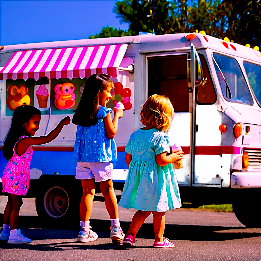 Happy Kids At Ice Cream Truck Png Fvk77 PNG Image