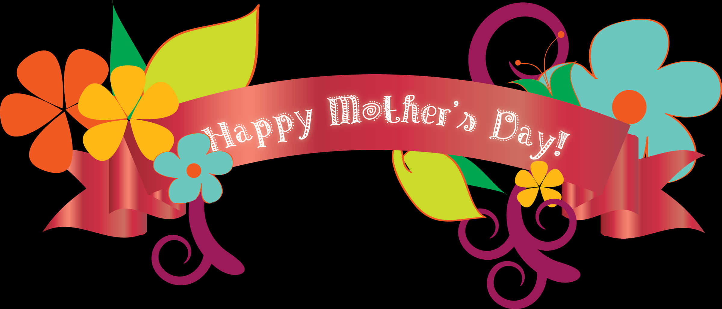 Happy Mothers Day Floral Banner PNG Image