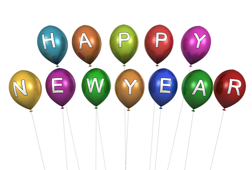 Happy New Year Balloons Celebration PNG Image