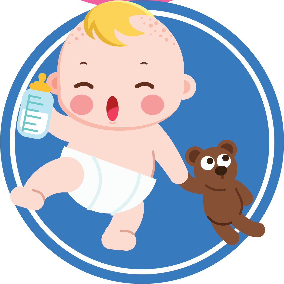 Happy Newbornwith Bottleand Teddy Bear PNG Image