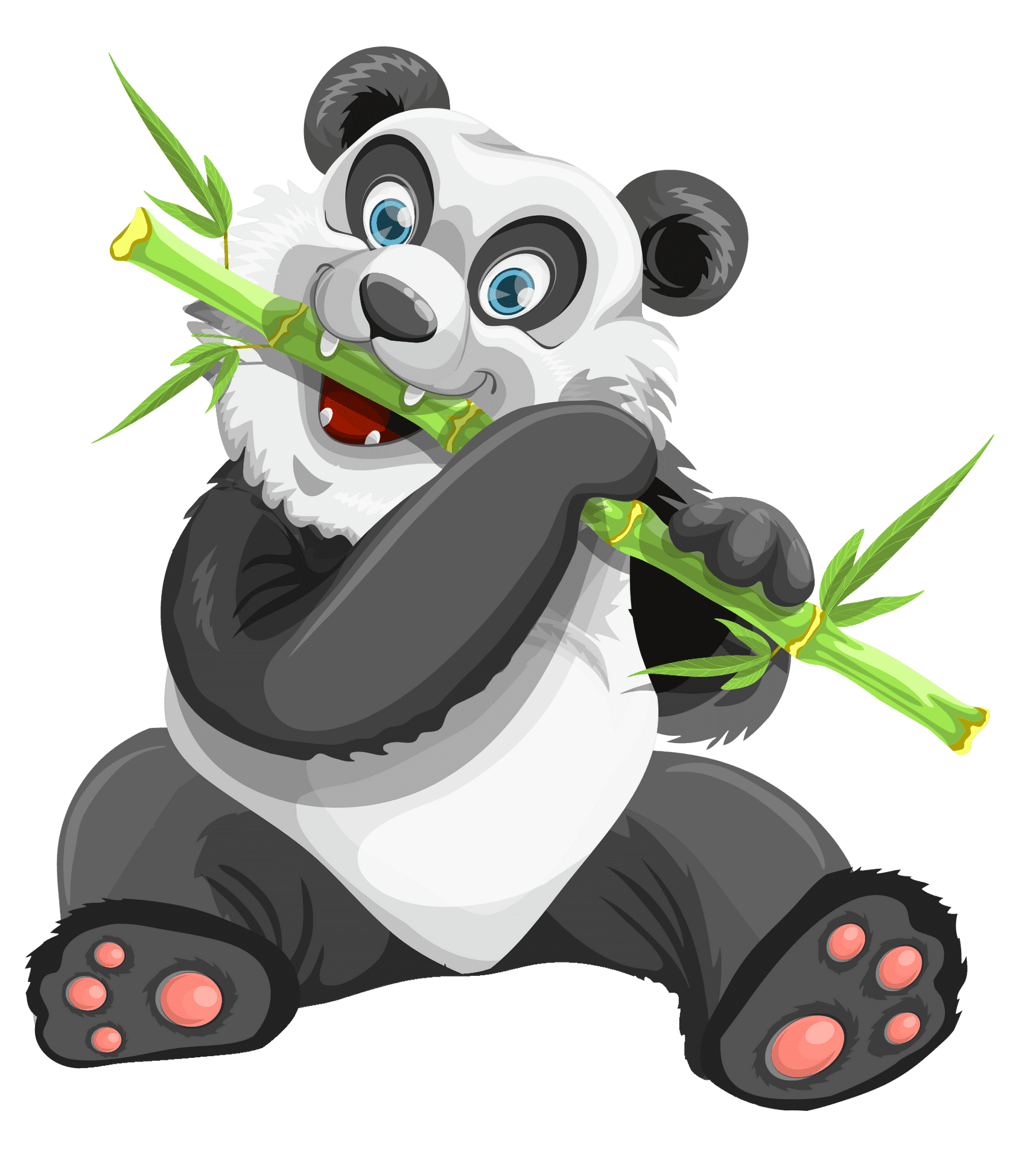 Happy Panda Eating Bamboo PNG Image