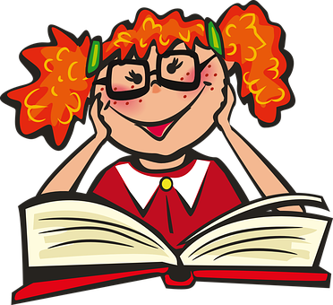 Happy Redhead Girl Reading Book PNG Image