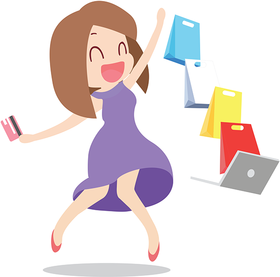 Happy Shopper Cartoon Joy PNG Image