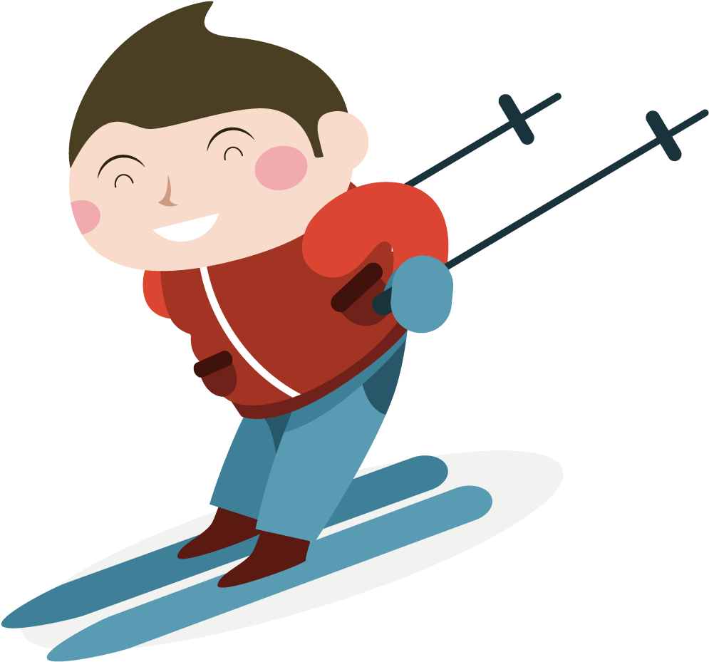 Happy Skier Cartoon Clipart PNG Image